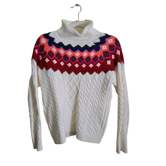 Loft Fair Isle Trending Cable Knit Turtleneck Sweater Size M - Picture 2 of 9